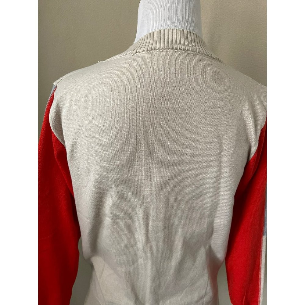 Women's Tan/Gray/Red Color Block Long Sleeve Knit Shirt - Picture 7 of 11